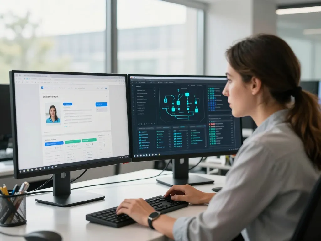 Développeurs web travaillant sur la création d'un site internet sur mesure et la gestion de l'hébergement sécurisé dans un bureau moderne.